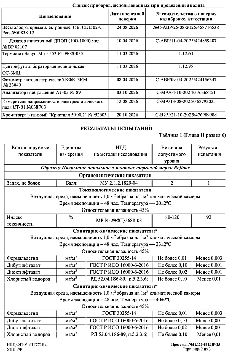 Протокол лабораторных испытаний клеевая плитка Fargo стр.2