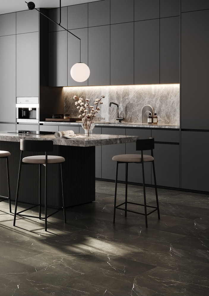 Кварцевый ламинат Fargo Stone Серый Имперадор Дарк 64S451